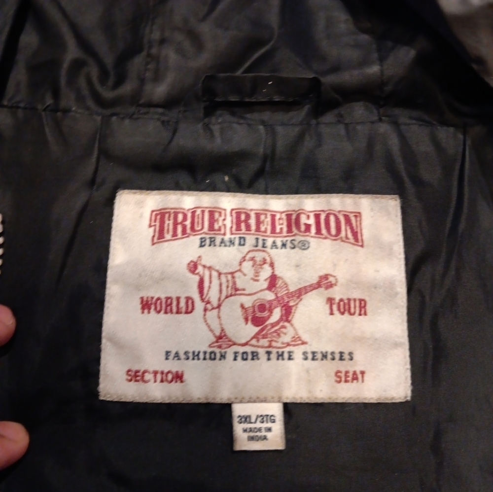 True Religion Jacket Windbreaker Hooded Black Grey Men’s 3XL - Picture 3 of 4
